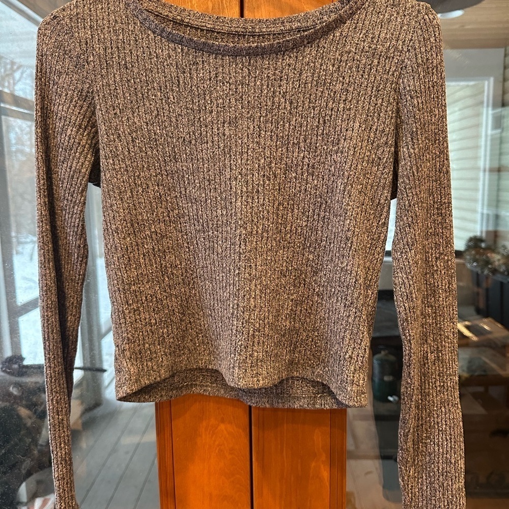 American Eagle Outfitters Gray Ribbed Crop Top